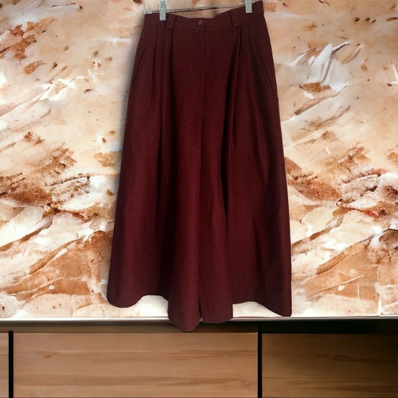 Loewe Wool Culottes Pant Burgundy Wool Lined Trousers Buttons Luxury Brand  40 - Picture 6 of 10